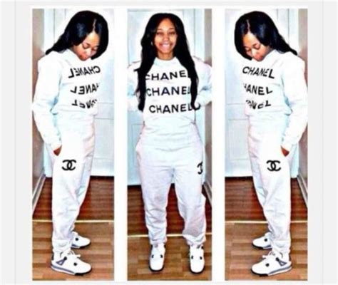 replica chanel jumpsuit|Chanel sweatpants black and white.